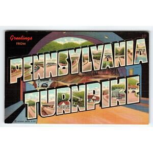 Vintage Large Letter Pennsylvania Turnpike Linen Postcard by Minsky Bros. & Co.